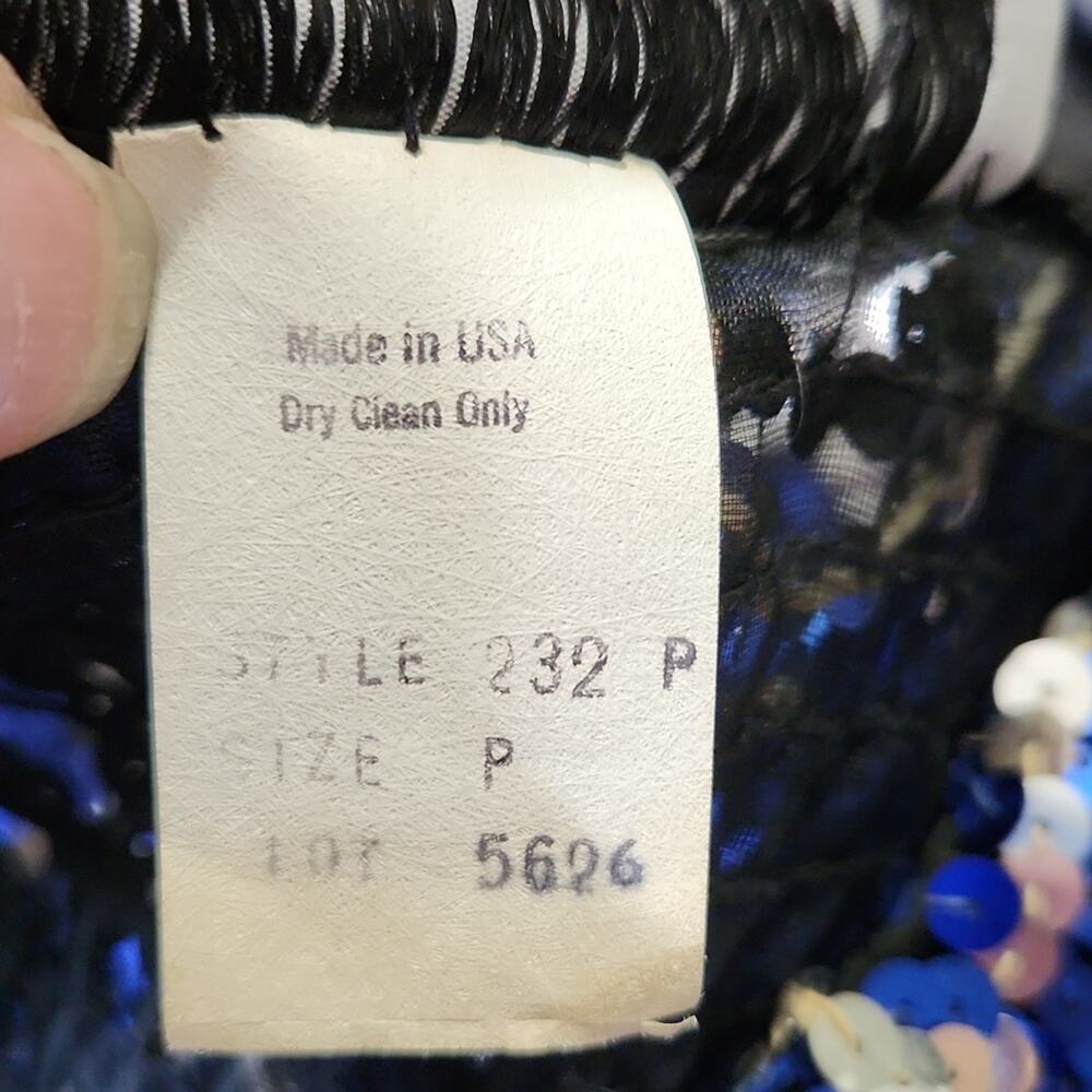 Vintage Rothschild Blue Silver & Black Sequin Diamond Pattern 1/2 Sleeve Top SM - Picture 6 of 11